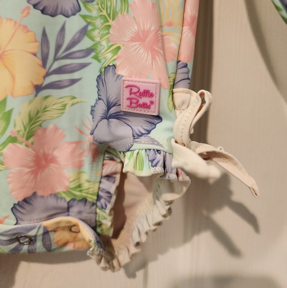 Ruffle Butts 12-18 month swimsuit ruffles floral zip baby girl swim rashguard - Picture 2 of 9